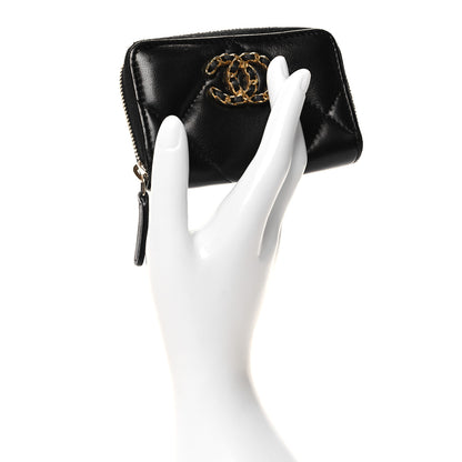 Chanel Lambskin Quilted Chanel 19 Zip Around Coin Purse Wallet Black 2 of 8