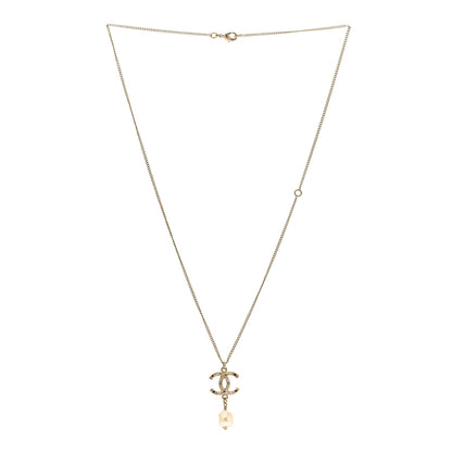 Chanel Pearl Crystal CC Pendant Necklace Gold 3 of 8