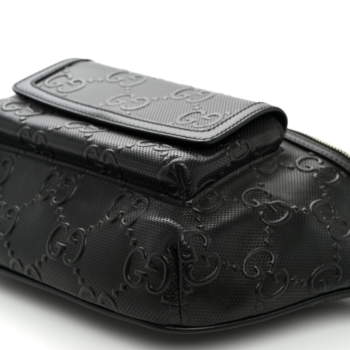 Calfskin GG Tennis Embossed Pocket Belt Bag Black