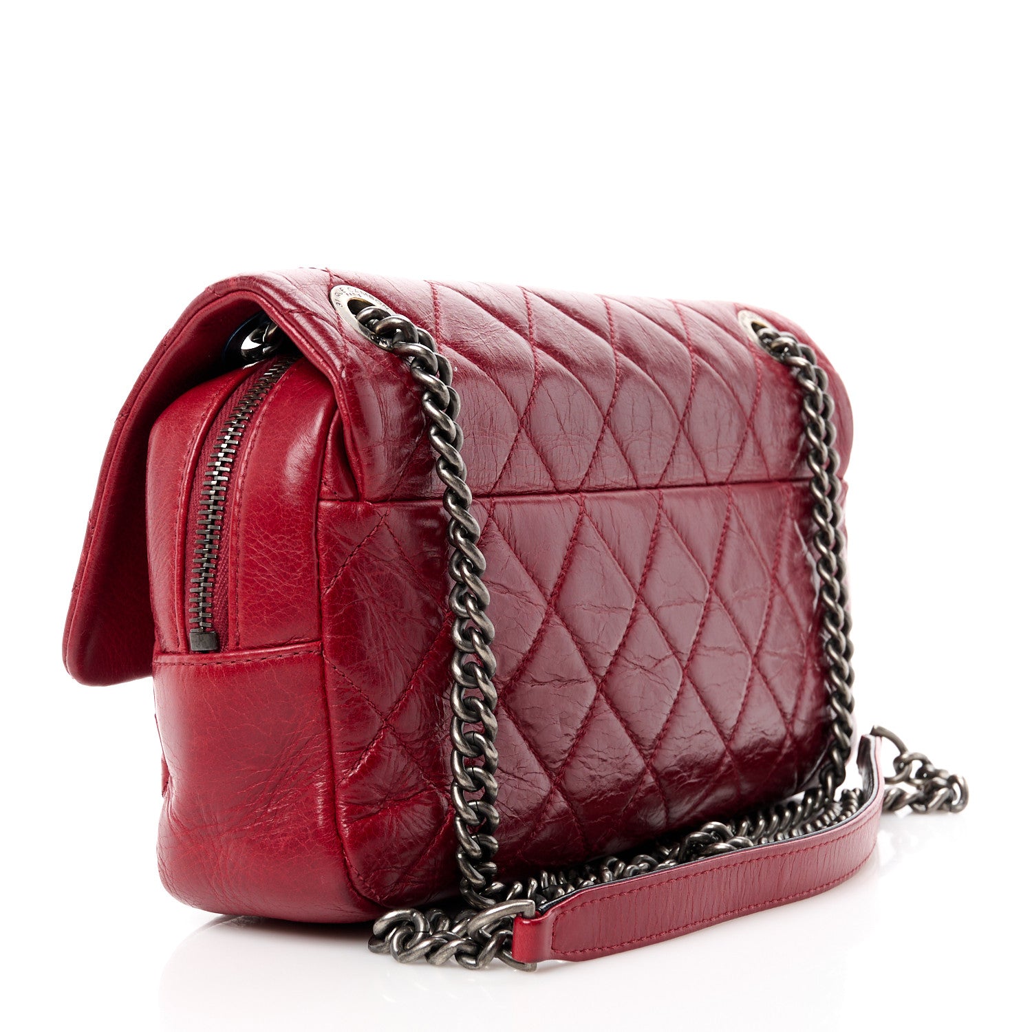 Chanel Glazed Calfskin Quilted Medium Duo Color Flap Dark Red 3 of 11