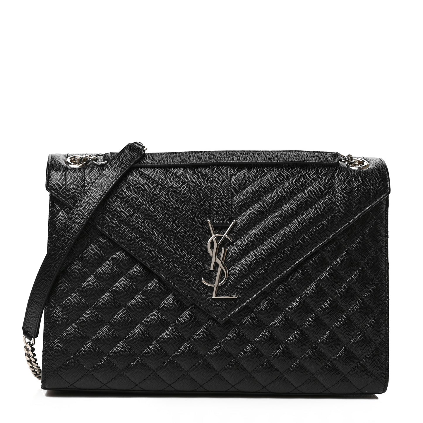 Grain De Poudre Textured Mixed Matelasse Large Triquilt Monogram Satchel Black
