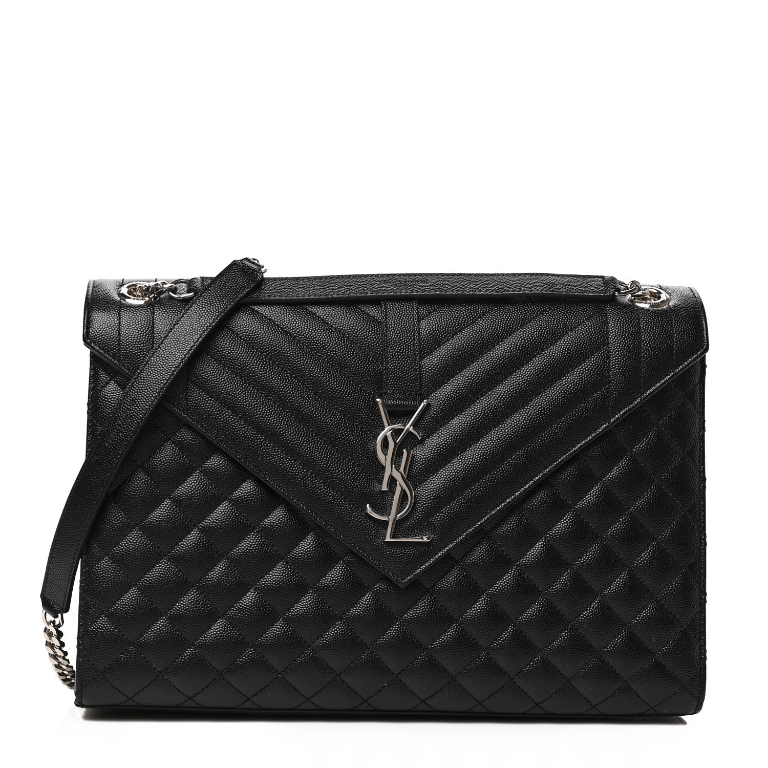 Saint Laurent Grain De Poudre Textured Mixed Matelasse Large Triquilt Monogram Satchel Black 1 of 8