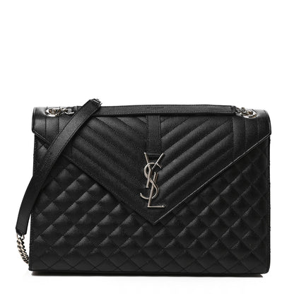 Saint Laurent Grain De Poudre Textured Mixed Matelasse Large Triquilt Monogram Satchel Black 1 of 8