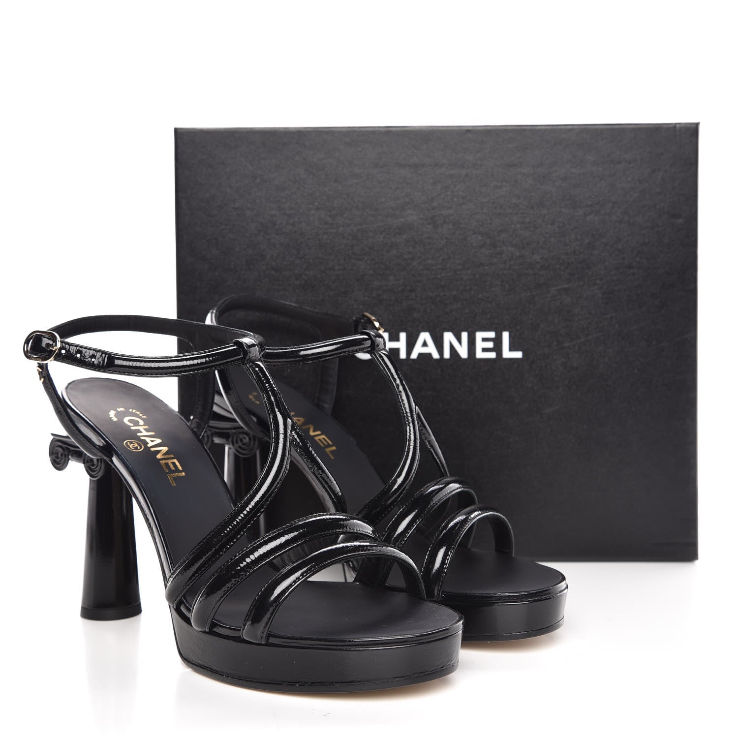Chanel Patent Crumpled Calfskin Parthenon Platform Sandals 41 Black 9 of 9