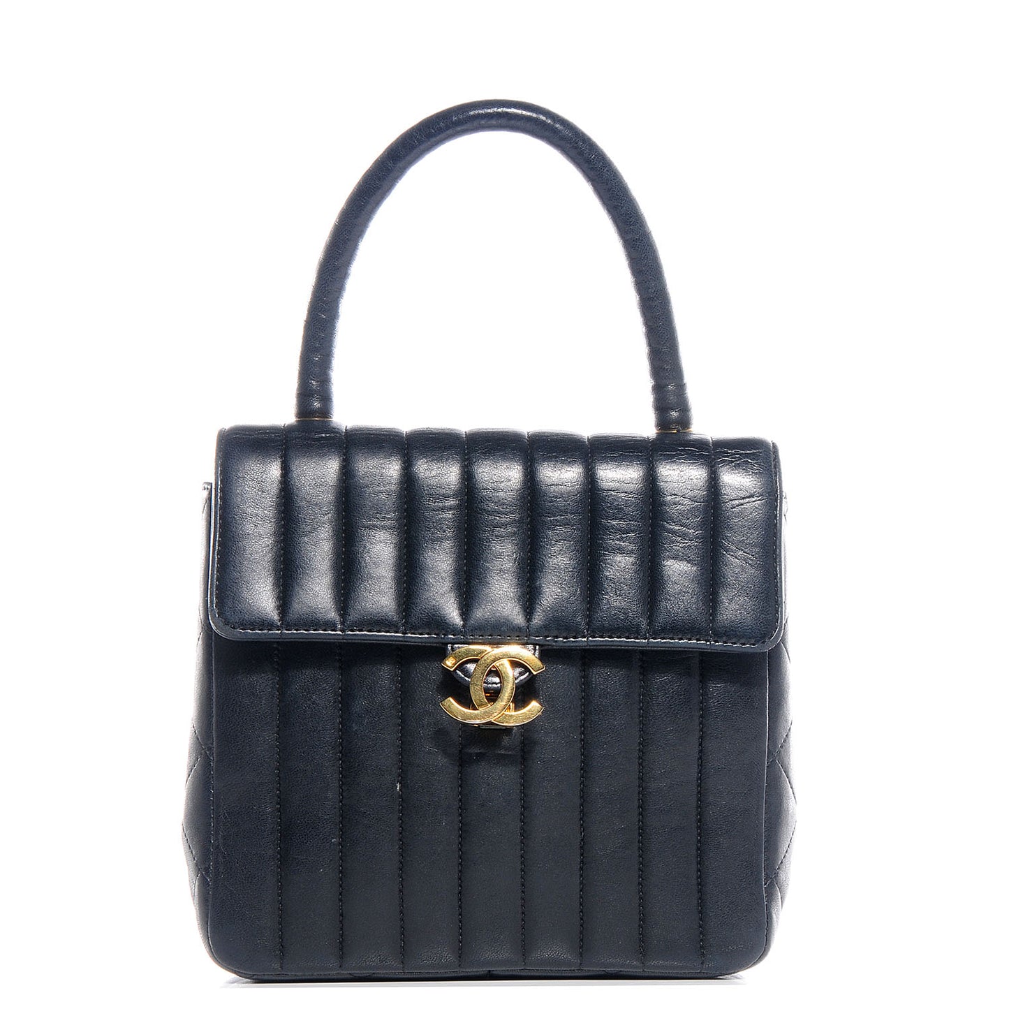 Lambskin Vertical Quilted Kelly Flap Bag Black