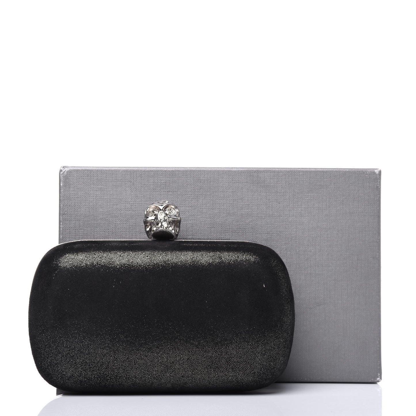 Metallic Suede Skull Box Clutch Black