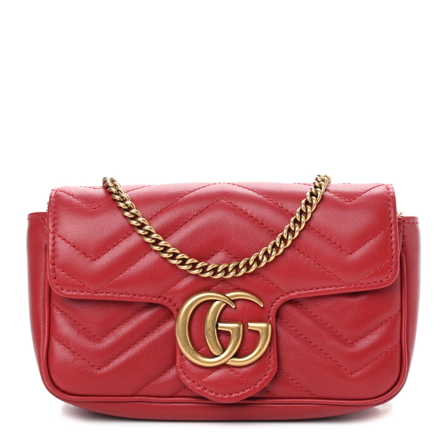 Calfskin Matelasse Super Mini GG Marmont Shoulder Bag Hibiscus Red