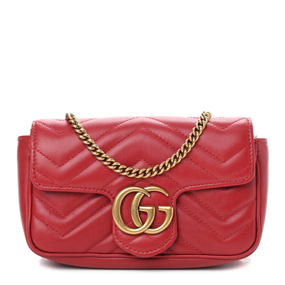 Gucci Calfskin Matelasse Super Mini GG Marmont Shoulder Bag Hibiscus Red 1 of 8