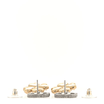 Chanel Crystal CC Clover Drop Earrings Silver Gold 3 of 4