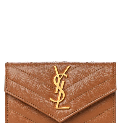 Saint Laurent Grain De Poudre Matelasse Chevron Small Monogram Envelope Wallet Natural Dark 7 of 10