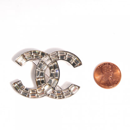 Chanel Baguette Crystal CC Brooch Silver 2 of 6