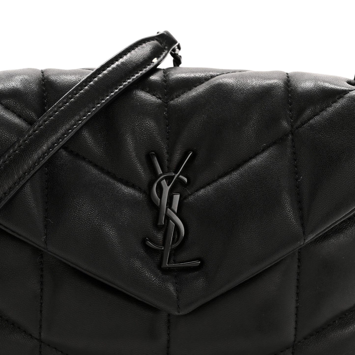 Lambskin Quilted Toy Loulou Puffer Monogram Monochrome Chain Satchel Black