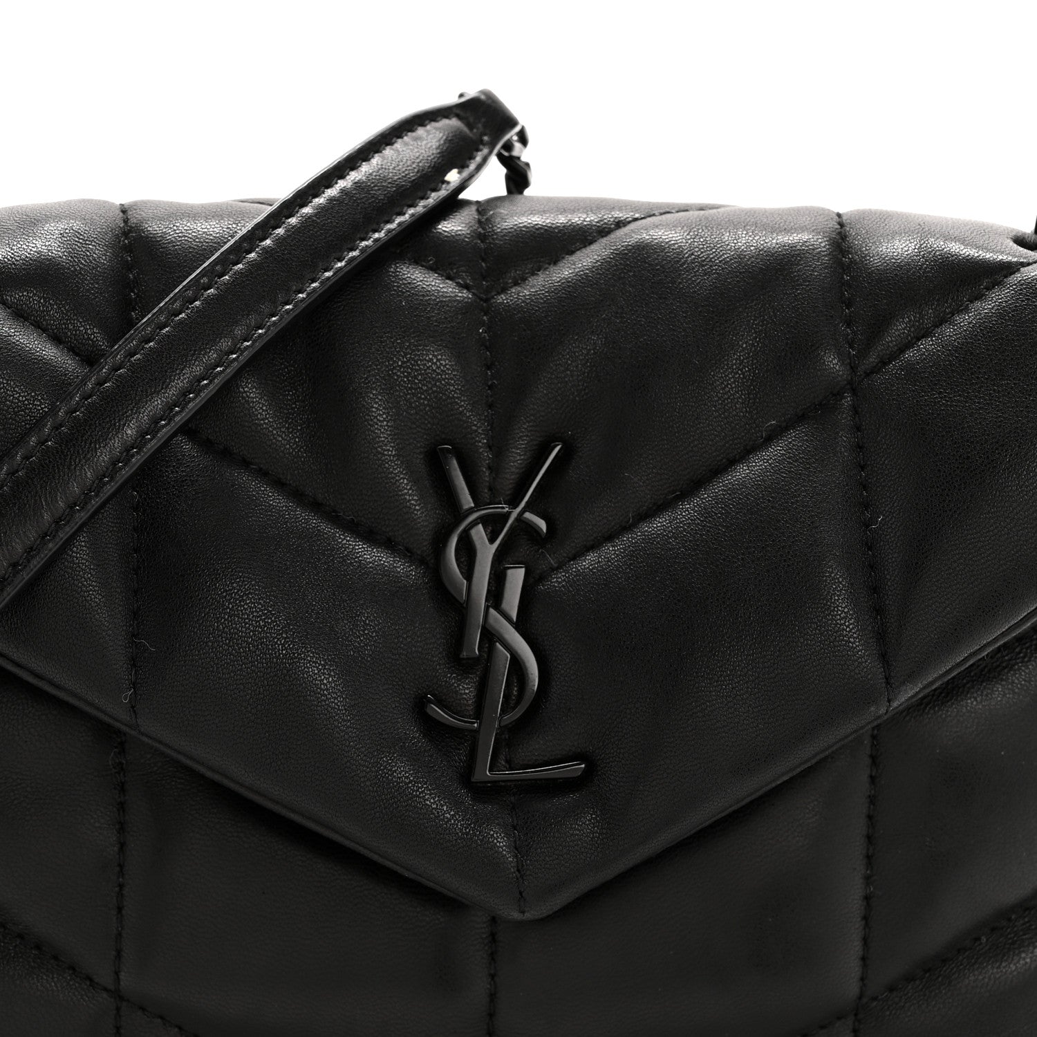 Saint Laurent Lambskin Quilted Toy Loulou Puffer Monogram Monochrome Chain Satchel Black 8 of 13