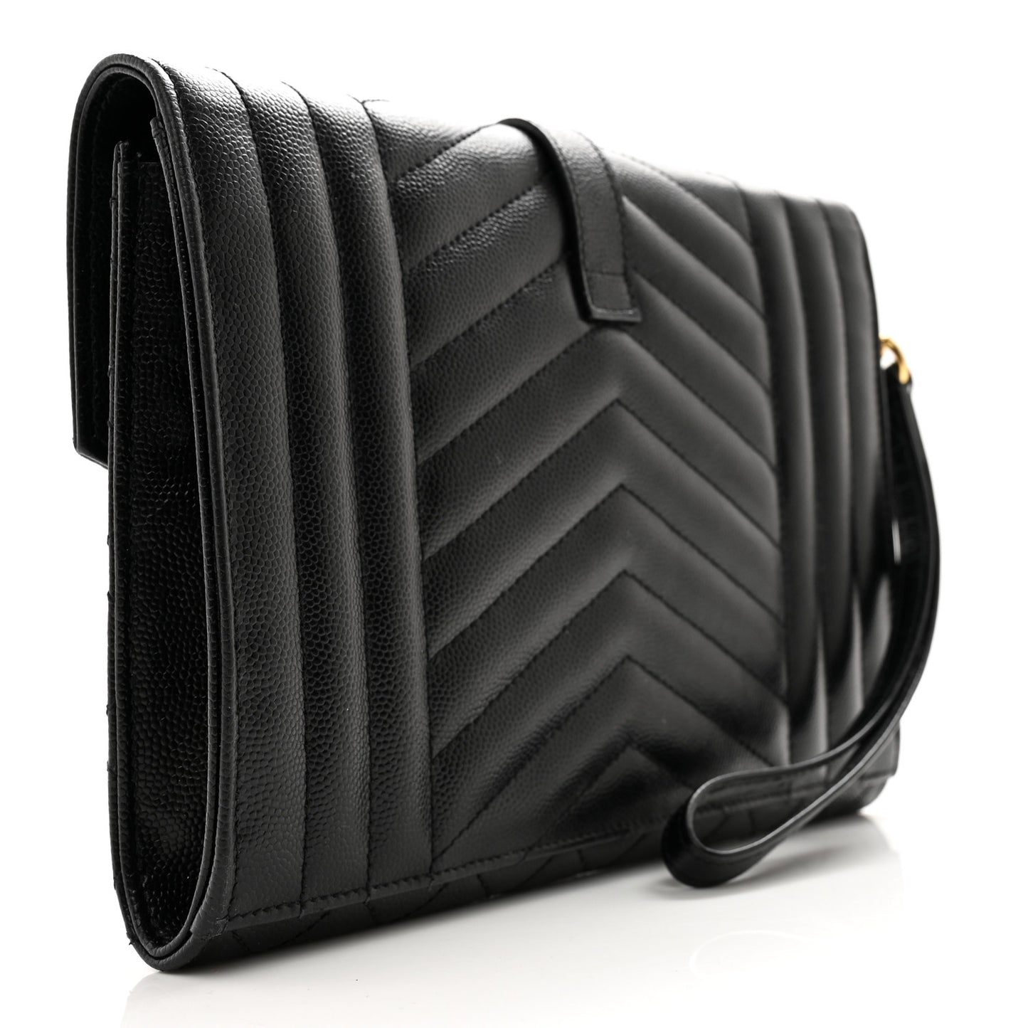 Grain De Poudre Textured Mixed Matelasse Triquilt Monogram Clutch Black