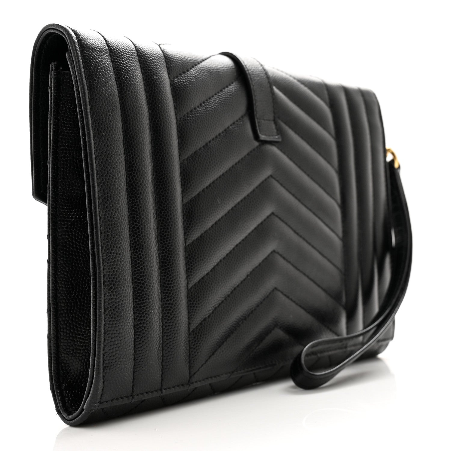Saint Laurent Grain De Poudre Textured Mixed Matelasse Triquilt Monogram Clutch Black 3 of 8