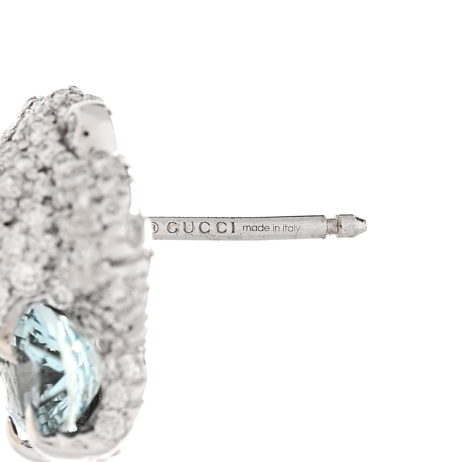 Gucci 18K White Gold Diamond Aquamarine Lion Head Earrings 4 of 8
