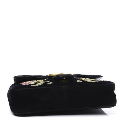 Gucci Velvet Matelasse Loved Embroidered Medium GG Marmont Shoulder Bag Black 3 of 12