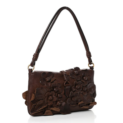 Valentino Garavani Goatskin Floral Applique Shoulder Bag Brown 2 of 4