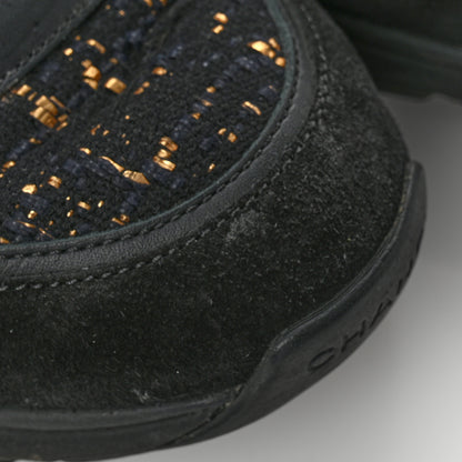 Chanel Velour Tweed CC High Top Sneakers 38 Black Gold 9 of 10