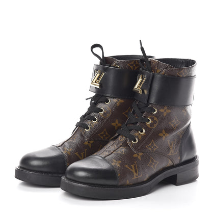 Louis Vuitton Calfskin Monogram Wonderland Flat Ranger Boots 38 Black 3 of 7