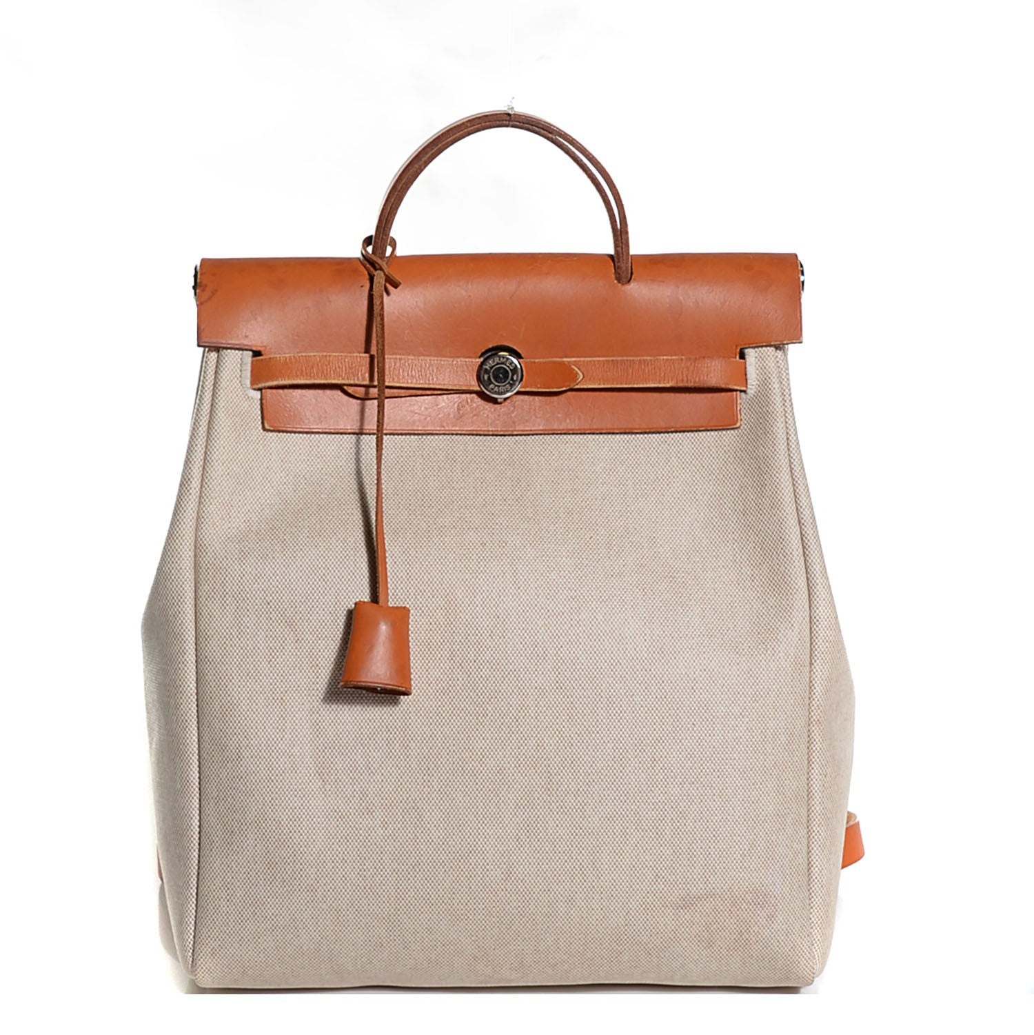 Hermes Toile Vache Calfskin Herbag 30 PM Backpack Natural 1 of 15