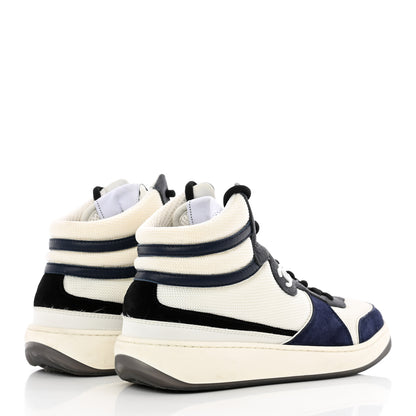 Chanel Suede Fabric Grained Calfskin Womens CC High Top Sneakers 37 White Navy 4 of 21