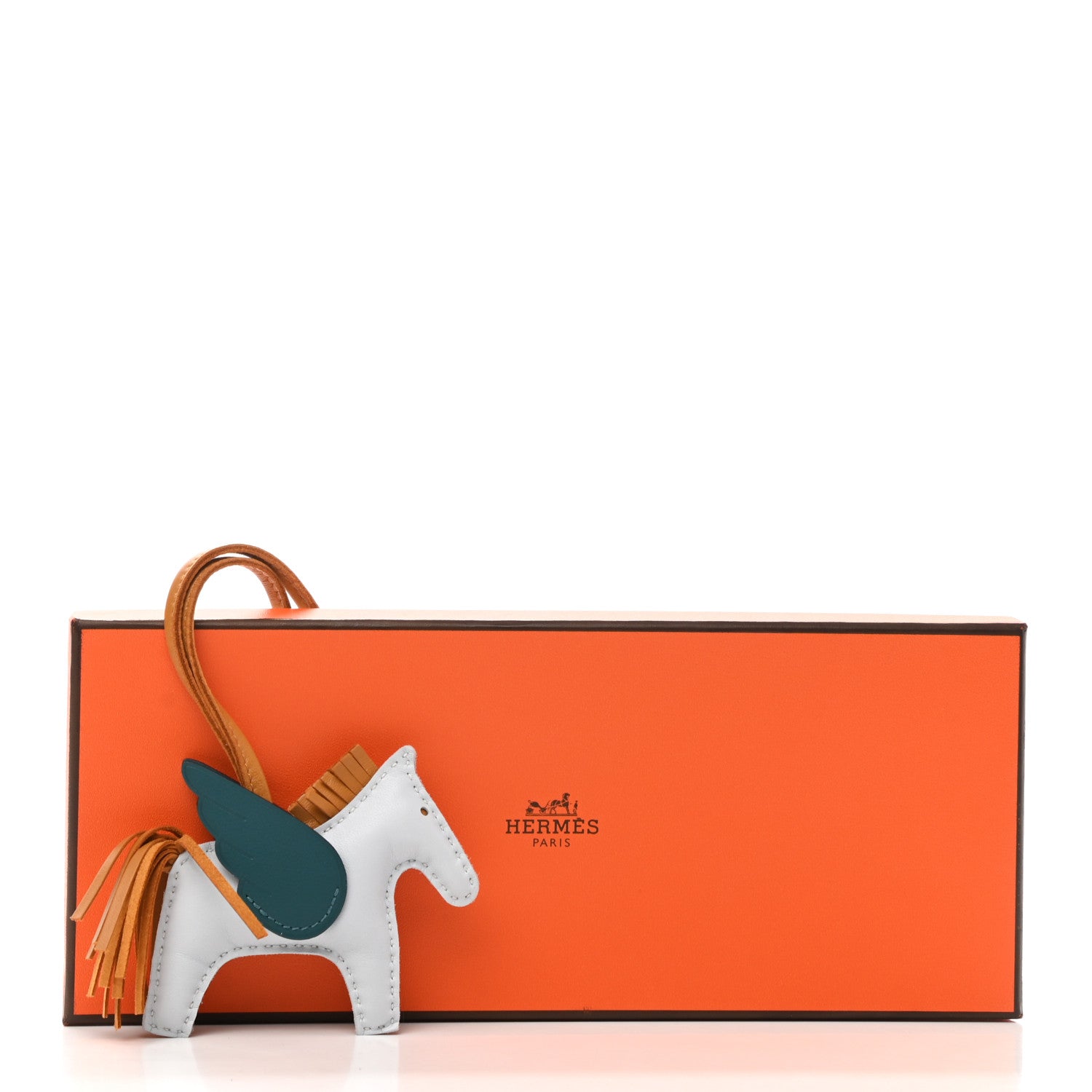Hermes Milo Lambskin Grigri Rodeo Pegase Horse Bag Charm PM Bleu Brume Sesame Vert Bosphore 5 of 5