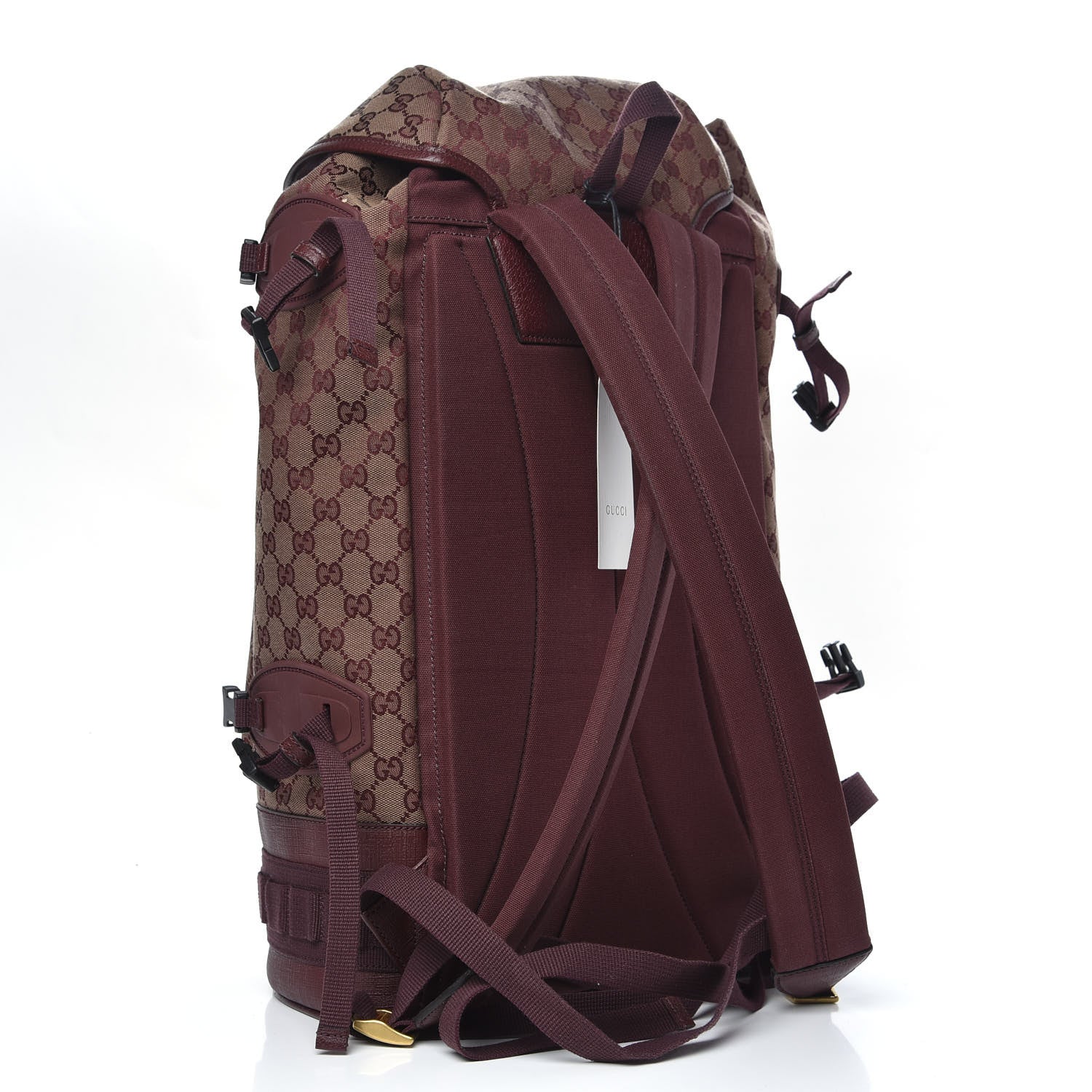 Gucci GG Monogram Script Logo Large Double Pocket Backpack Sahara Rubino Bordeaux 3 of 10