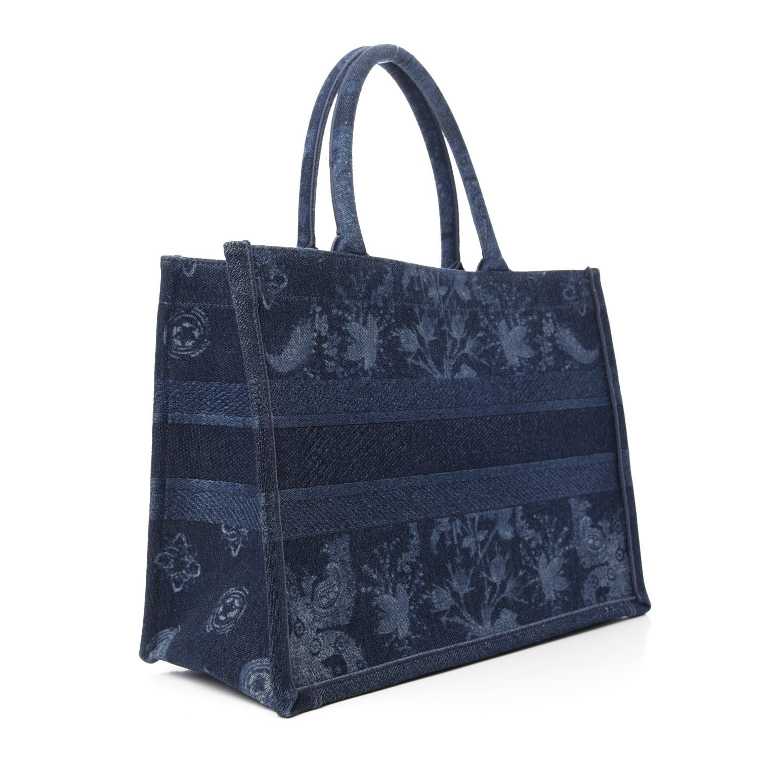 Christian Dior Denim Flowers Embroidered Medium Book Tote Blue 4 of 12