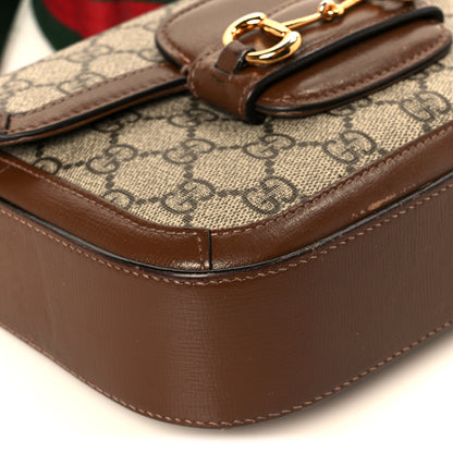 Gucci GG Supreme Monogram Web Mini Horsebit 1955 Shoulder Bag Beige Brown Sugar 12 of 13