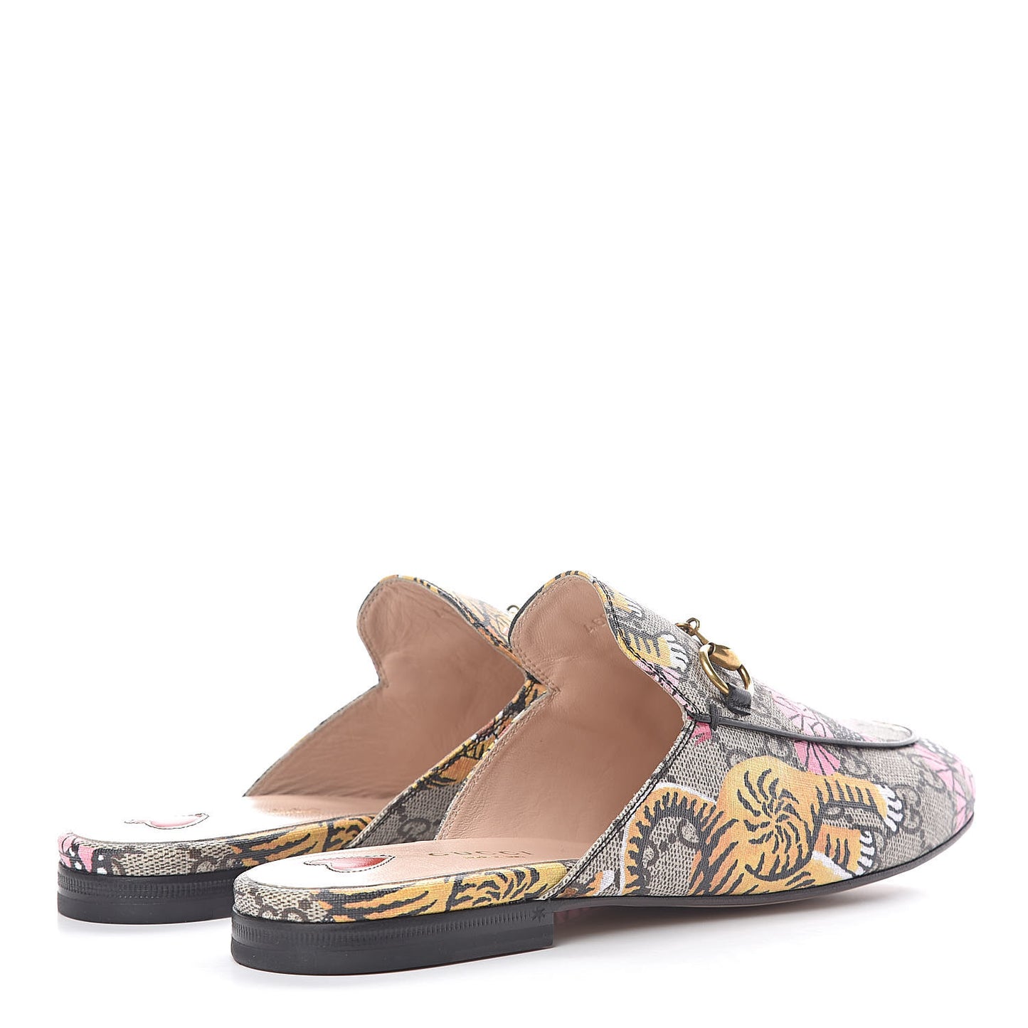 GG Supreme Monogram Bengal Womens Princetown Slippers 38 Beige Crop Pink