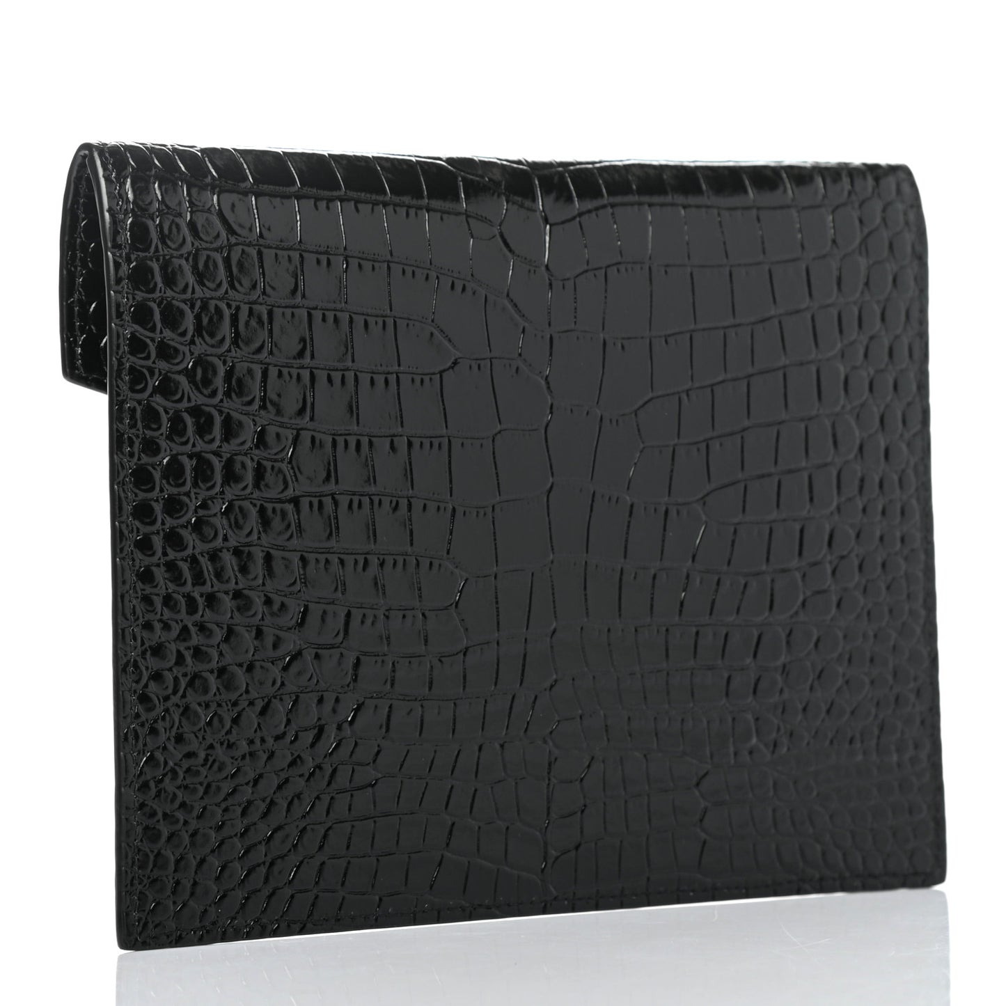 Calfskin Crocodile Embossed Monogram Uptown Baby Pouch Black