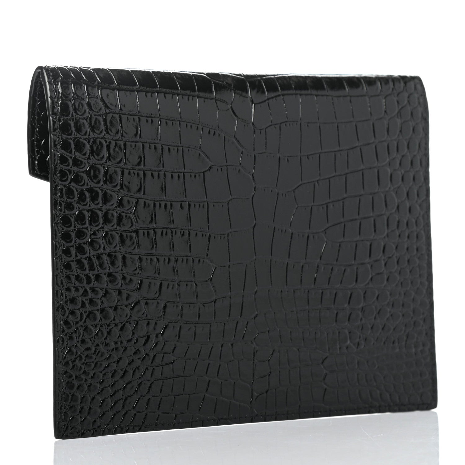 Saint Laurent Calfskin Crocodile Embossed Monogram Uptown Baby Pouch Black 2 of 4