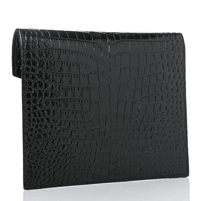 Saint Laurent Calfskin Crocodile Embossed Monogram Uptown Baby Pouch Black 2 of 4