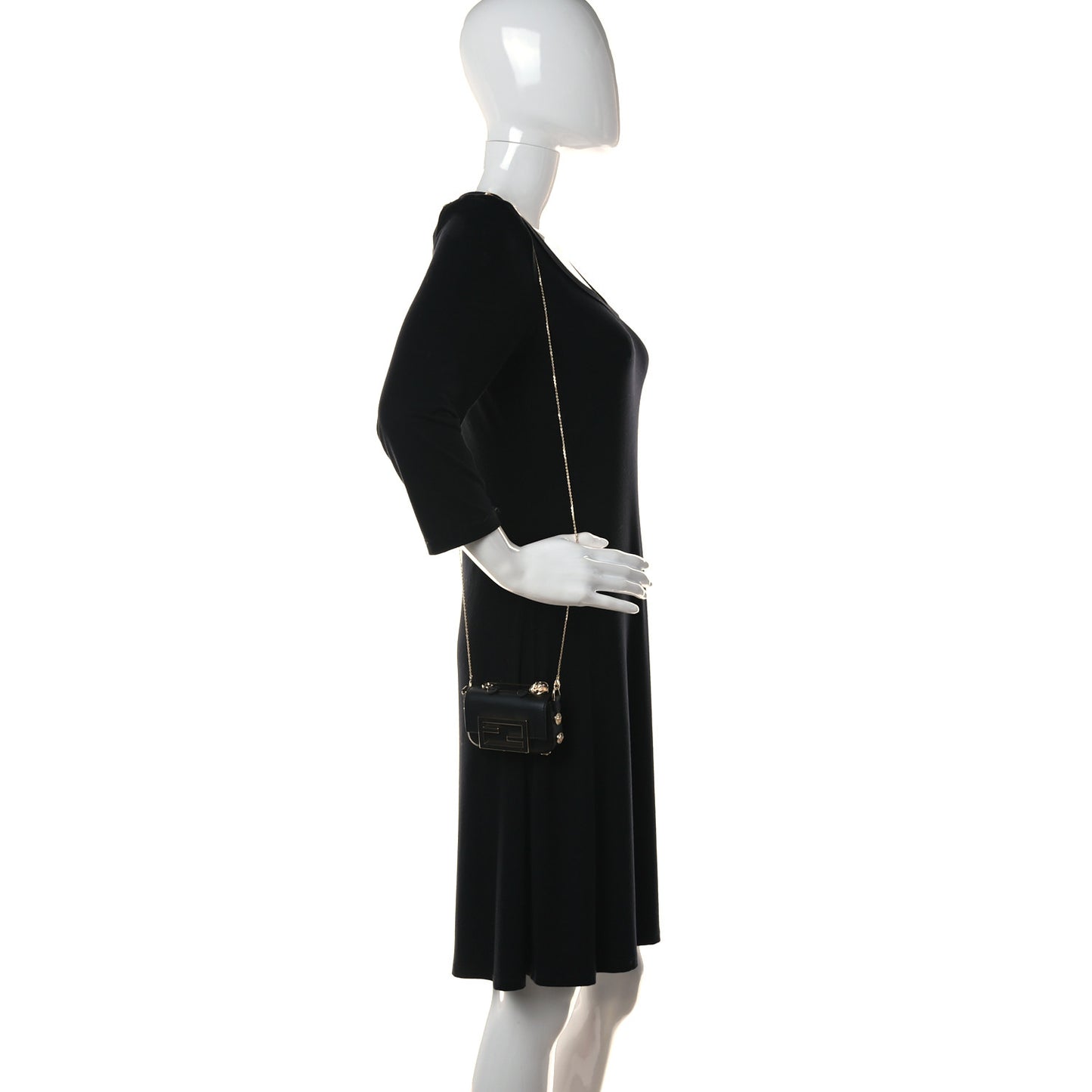 X VERSACE Vitello Seta Fendace Studded Nano Brooch Baguette Black