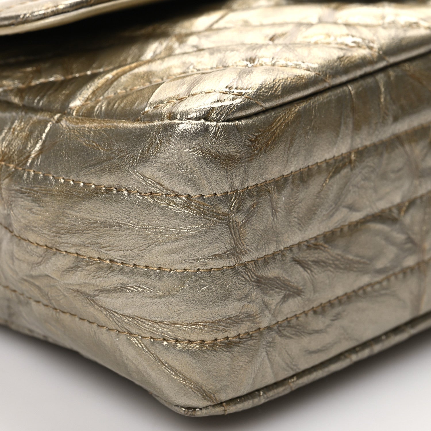 Chanel Patent Metallic Crumpled Calfskin Chevron Quilted Mini Rectangular Flap Gold 8 of 9