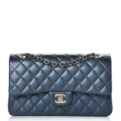 Chanel Metallic Caviar Quilted Medium Double Flap Dark Blue 1 of 8