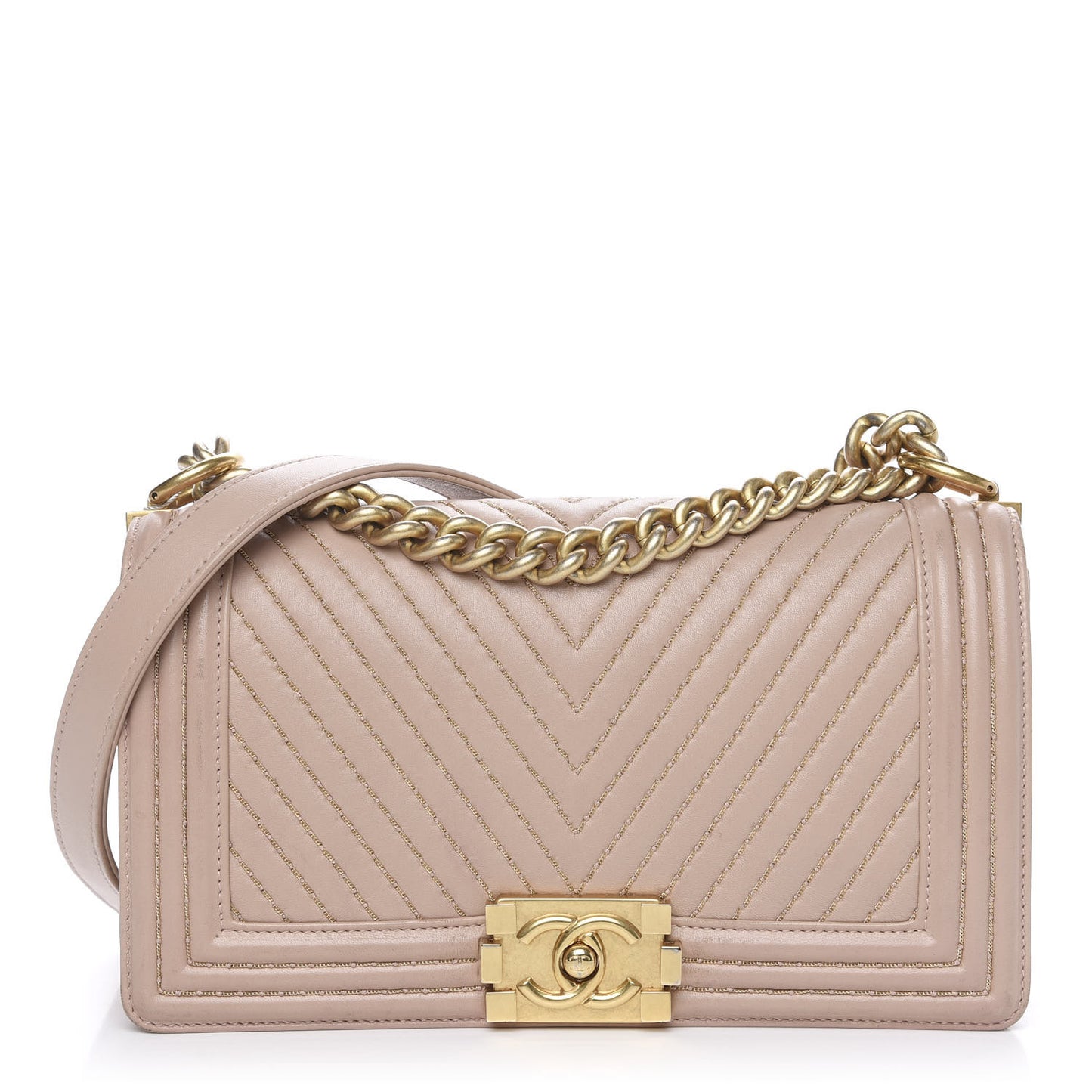 Calfskin Chevron Chain Medium Boy Flap Nude