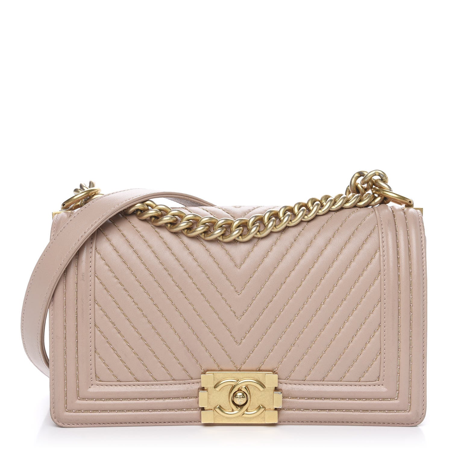 Chanel Calfskin Chevron Chain Medium Boy Flap Nude 1 of 13