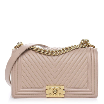 Chanel Calfskin Chevron Chain Medium Boy Flap Nude 1 of 13