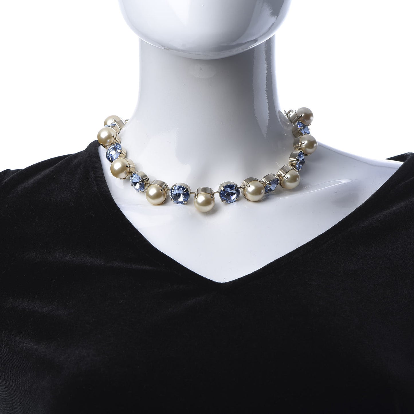 Crystal Pearl Necklace Aged Gold Blue