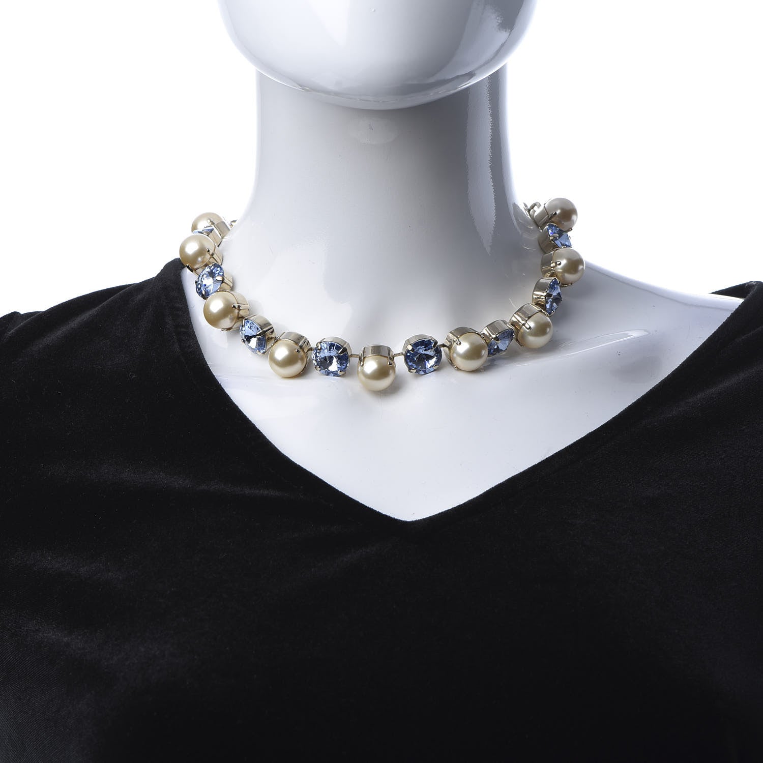 Gucci Crystal Pearl Necklace Aged Gold Blue 2 of 4