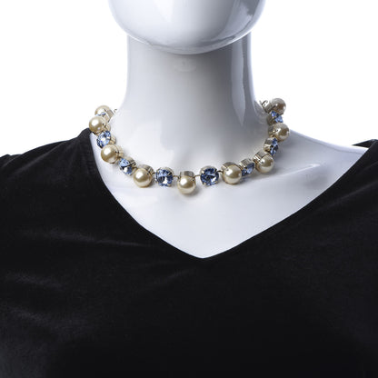 Gucci Crystal Pearl Necklace Aged Gold Blue 2 of 4
