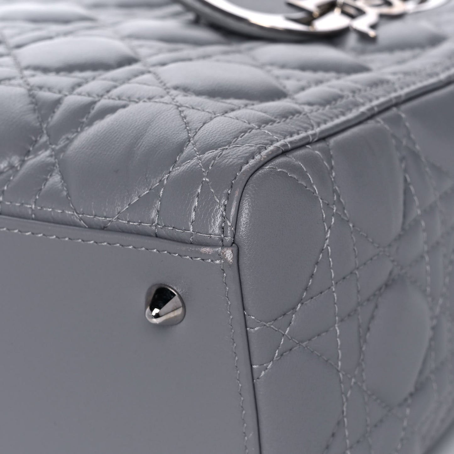 Lambskin Cannage Medium Lady Dior Crystal Strap Grey