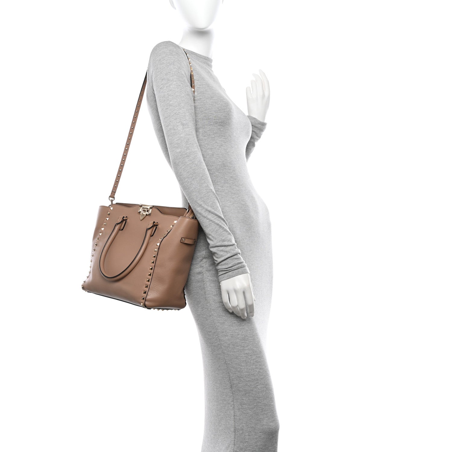 Valentino Garavani Vitello Rockstud Double Handle Tote Poudre 2 of 10