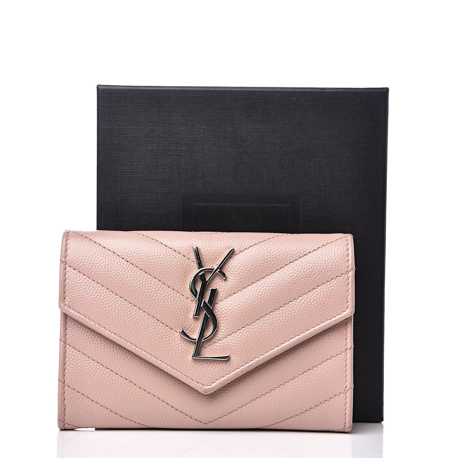 Saint Laurent Grain De Poudre Matelasse Chevron Small Monogram Envelope Wallet Pale Pink 8 of 8