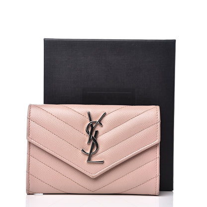 Saint Laurent Grain De Poudre Matelasse Chevron Small Monogram Envelope Wallet Pale Pink 8 of 8