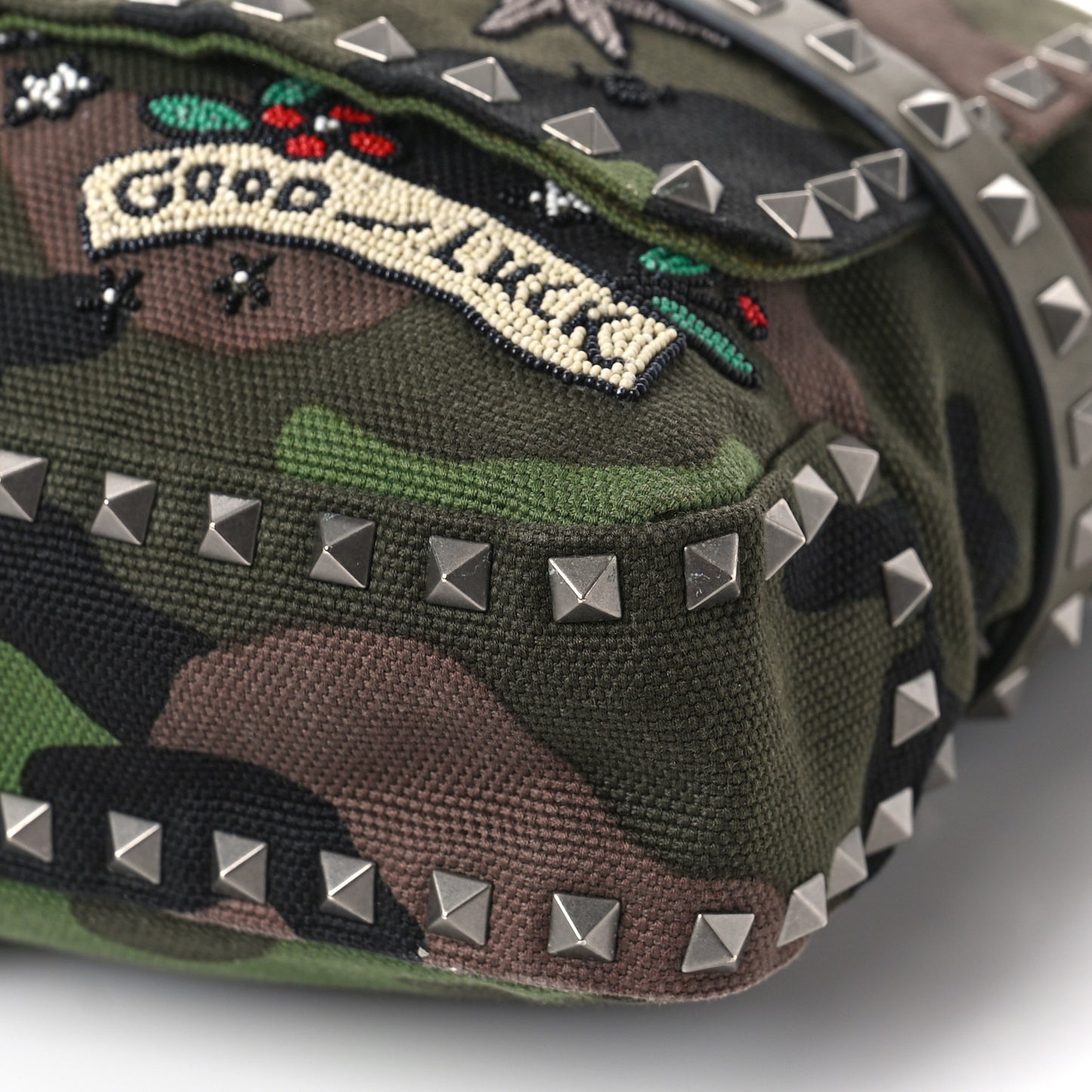 Canvas Camouflage Tattoo Beaded Rockstud Messenger Bag Army Green Brushwood