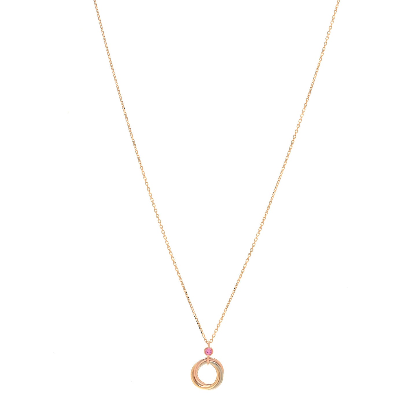18K Pink Yellow White Gold Pink Spinel Trinity Pendant Necklace
