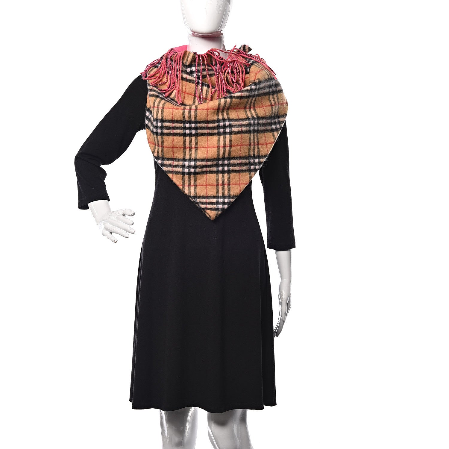 Burberry Cashmere Fluorescent Vintage Check Bandana Scarf Bright Peony 2 of 3